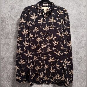 H&M Men’s Casual Hawaiian Island Style Dress Shirt Black/Tan Size XL Reg